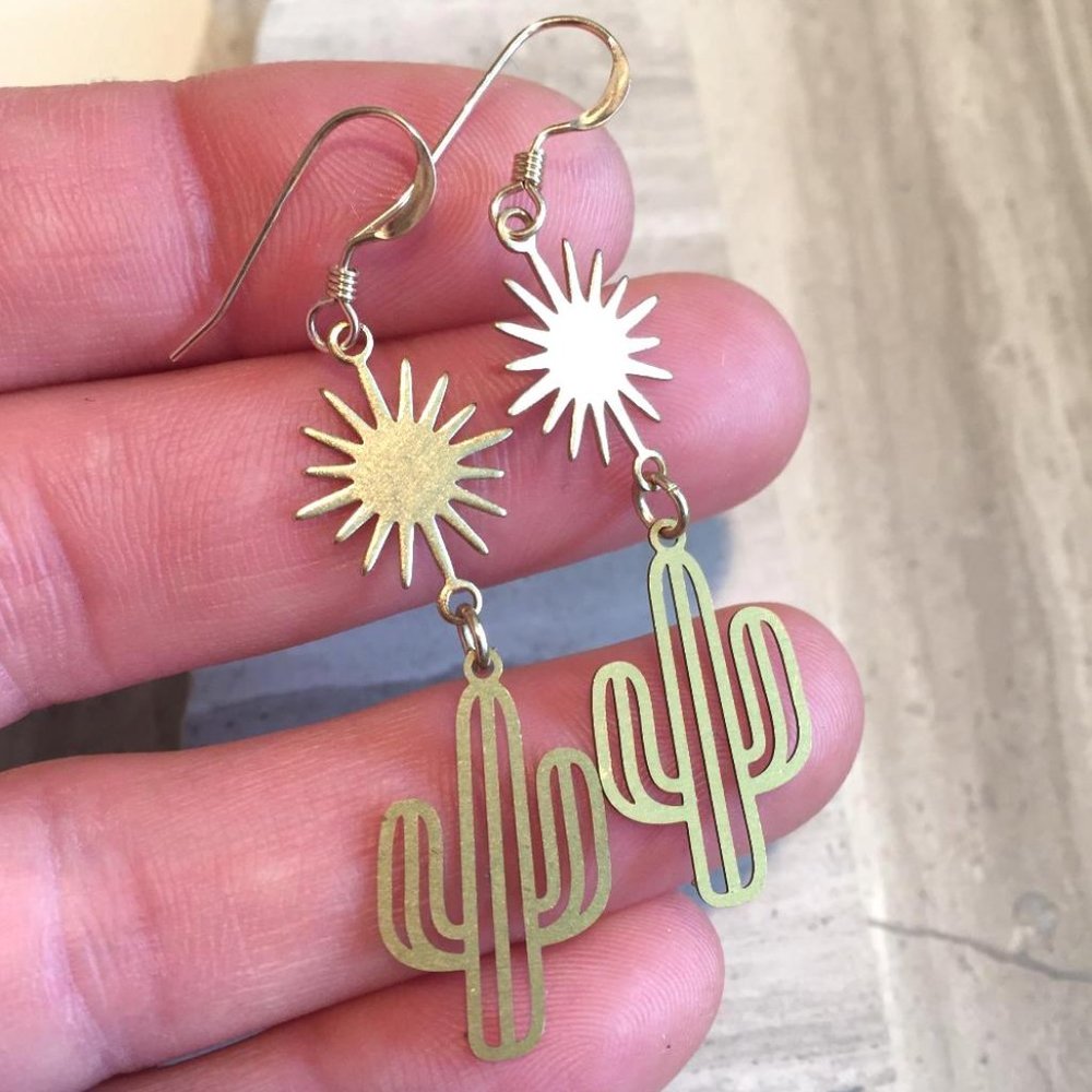 14K Gold/ Sterling Cactus Sun Earrings_3